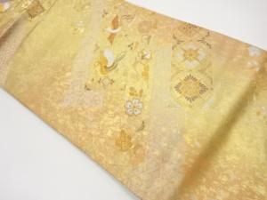 引箔短冊・鳥に草花模様織出し名古屋帯